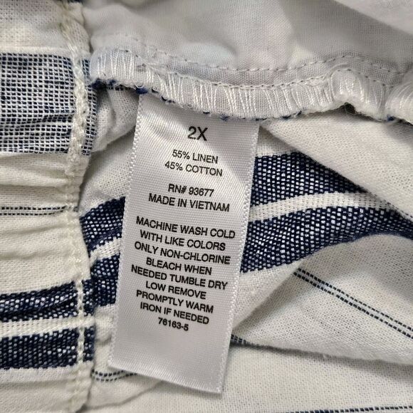 ANA Womens 2X White Blue Striped Linen Blend Wide Leg Crop Pants Belt Pull On - Picture 9 of 13